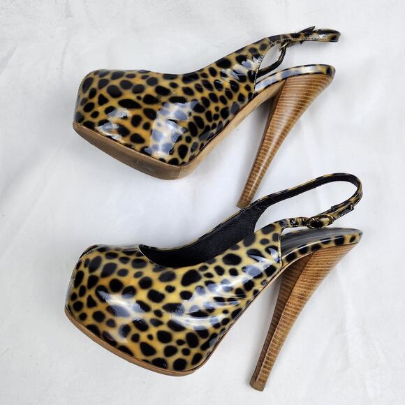Giuseppe Zanotti Mob Wife Cheetah Print Patent Leather Peep Toe Heels US 7 EU 37 - Picture 1 of 12